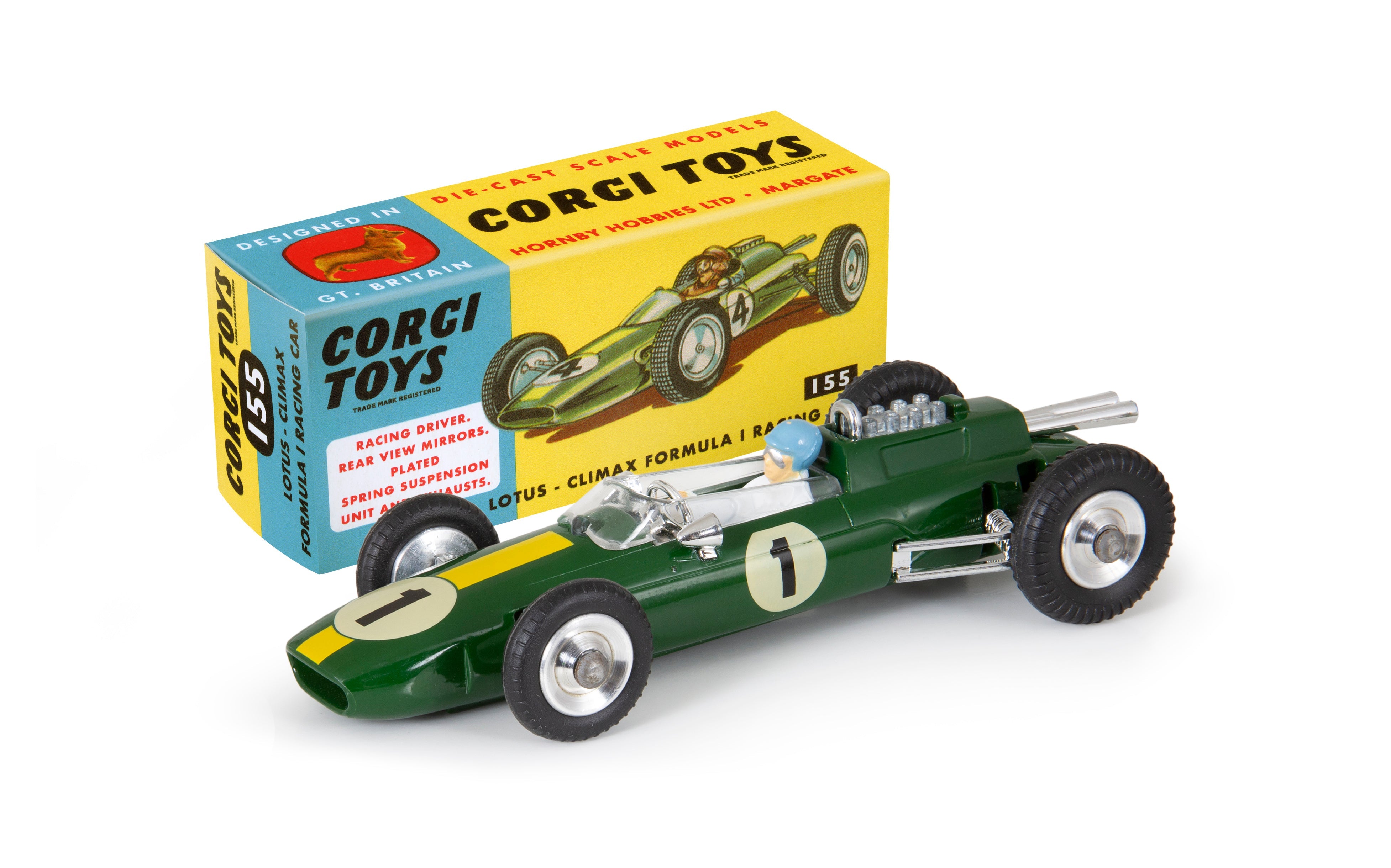 A boxed 'Corgi Model Club - Hornby Hobbies Ltd', Lotus Climax Formula 1 Racing Car. Model no.155 A boxed 'Corgi Model Club - Hornby Hobbies Ltd', Lotus Climax Formula 1 Racing Car. Model no.155